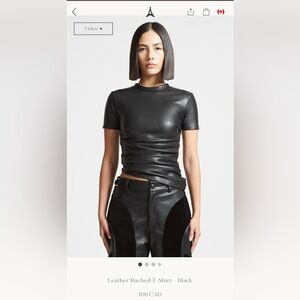 Manière De Voir Vegan Leather Ruched T Shirt Black